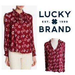 Lucky Brand long sleeve cranberry floral top size medium